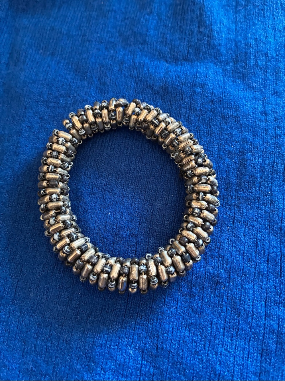Two Tone Gray Spring Barrel Seed Beads Roll On Bracelet Boho